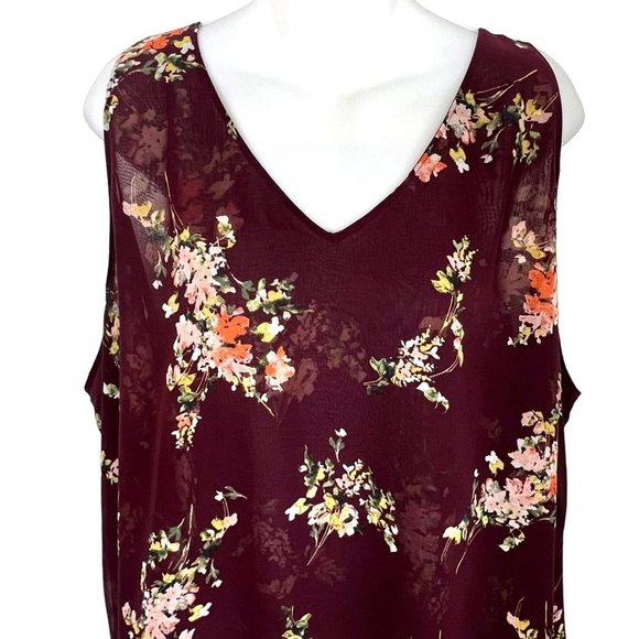 NWOT LANE BRYANT BURGUNDY FLORAL LAYERED CHIFFON SLEEVELESS TOP PLUS SIZE 26 - Picture 8 of 10